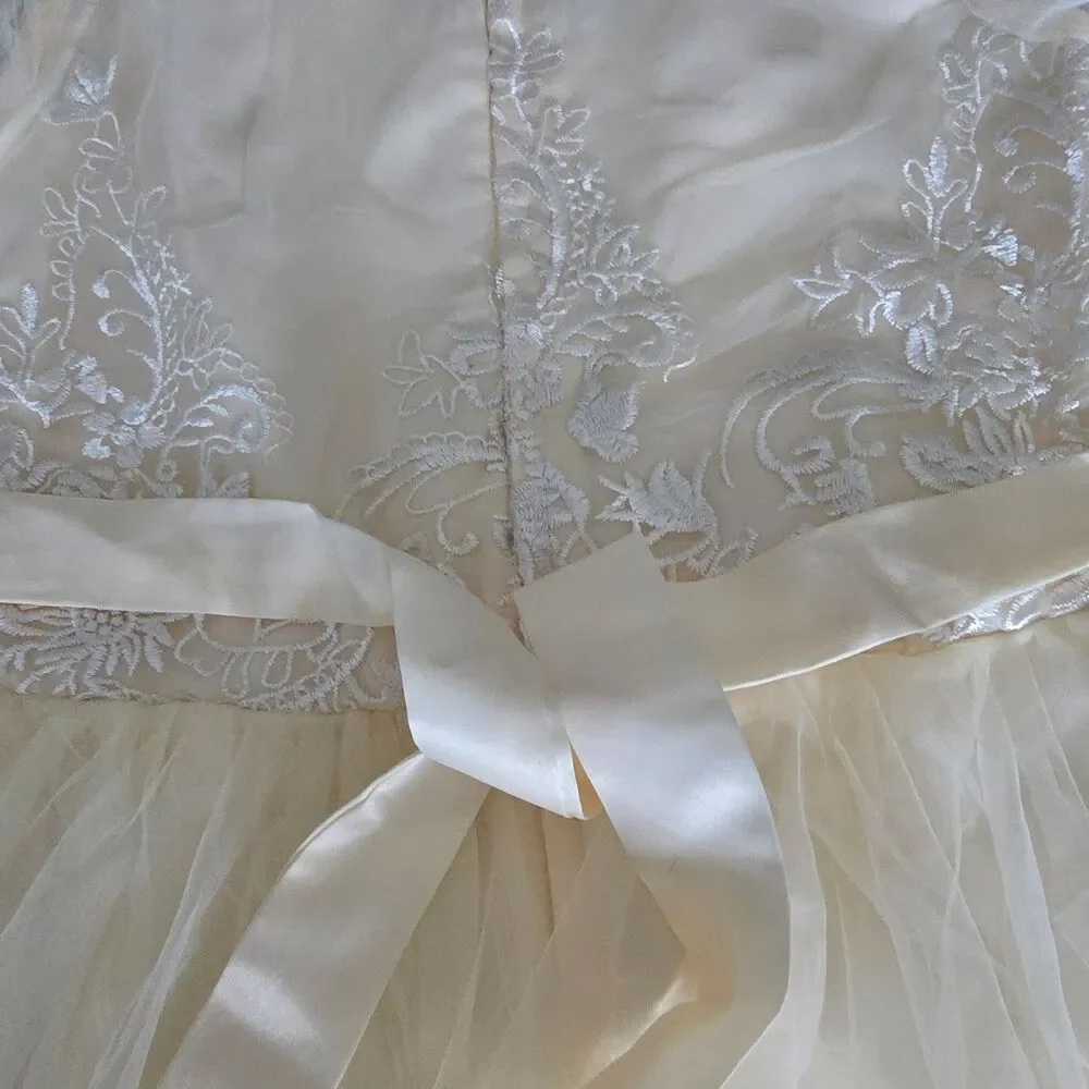 Ivory Floral Embroidered Formal Dress Girls 16/18 Junior S 3/4 Sleeve 45